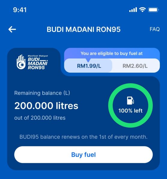 budi95 balance and quota display on tng ewallet, budi madani ron95 subsidy